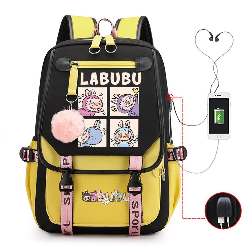 Cute LABUBU cartoon printed backpack for junior high school students with large capacity ins wind school bag