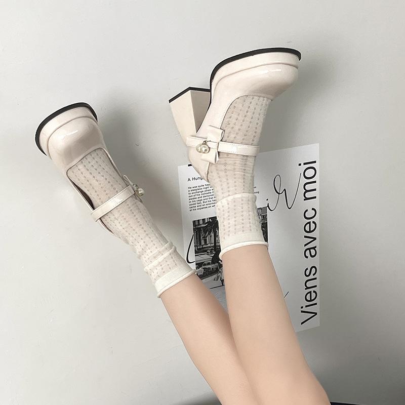 Vintage Mary Jane Dicke Absätze High Heels Damen Neue Sommer Schleife Erhöhend Vielseitige Einzelne Schuhe