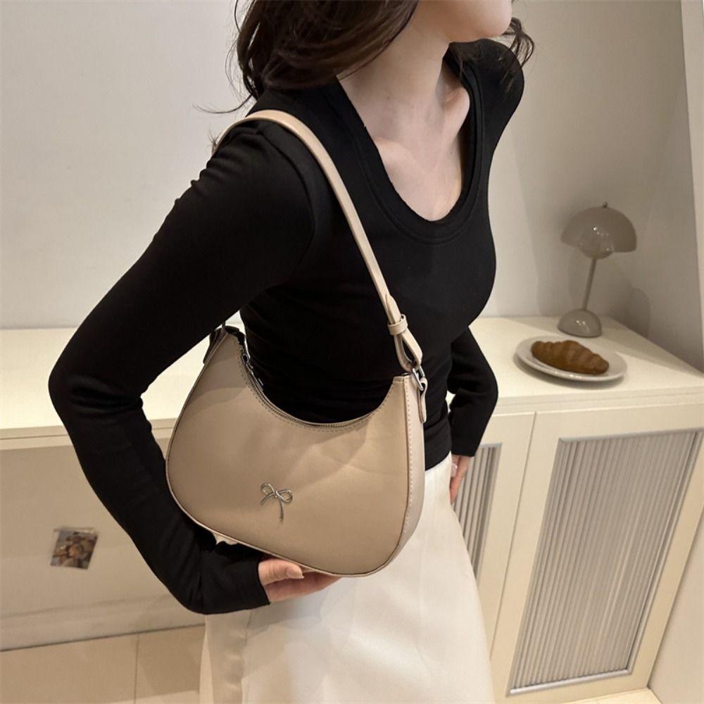 Jednobarevná kabelka do podpaží s mašlí z umělé kůže, kabelka Y2K, moderní kabelka s mašlí z podpaží pro ženy.