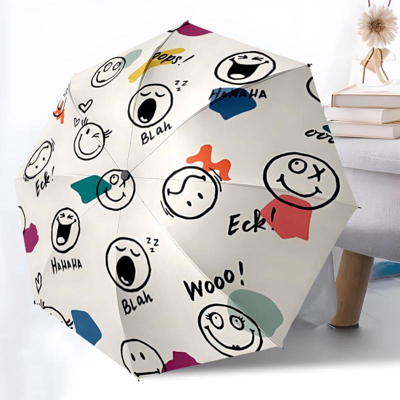 1pc Emoticons Faces Automatic Open/Close Umbrella, Windproof, Folding Compact Umbrella with Lightweight Design for Women/Men075
