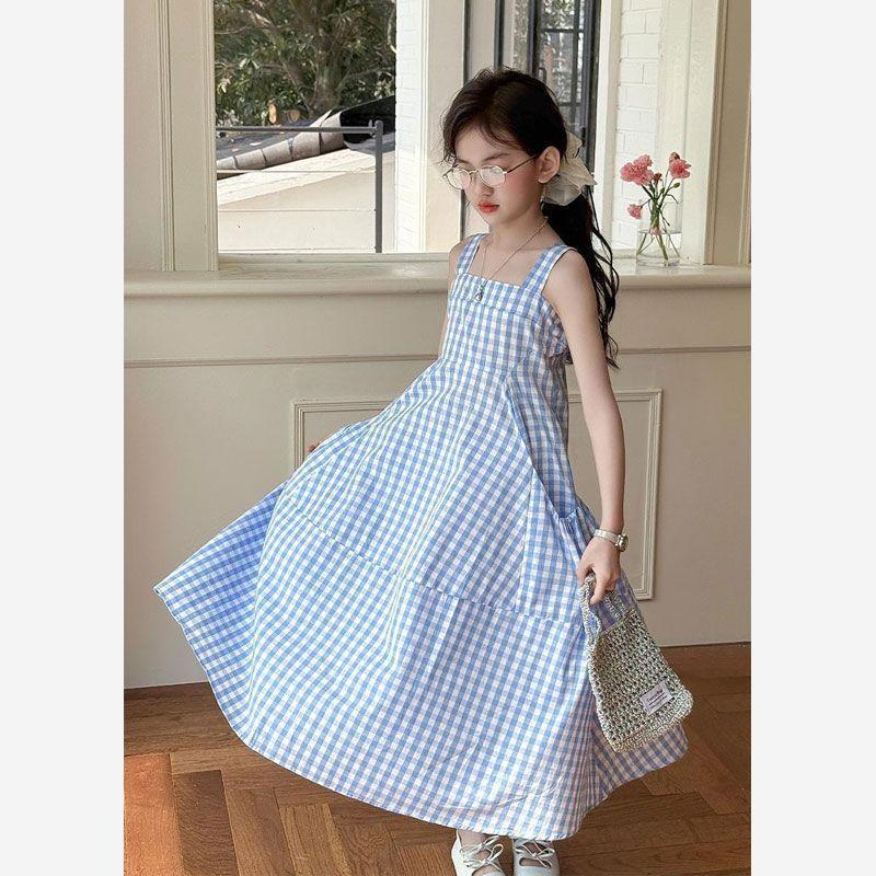 RAISE Sommer Kinder Mädchen Ärmelloses Kleid Baumwolle Blau Kariert Kinder Mädchen Sommerkleid 4-14 Jahre Mädchenkleid Junge Teenager Mädchenkleider