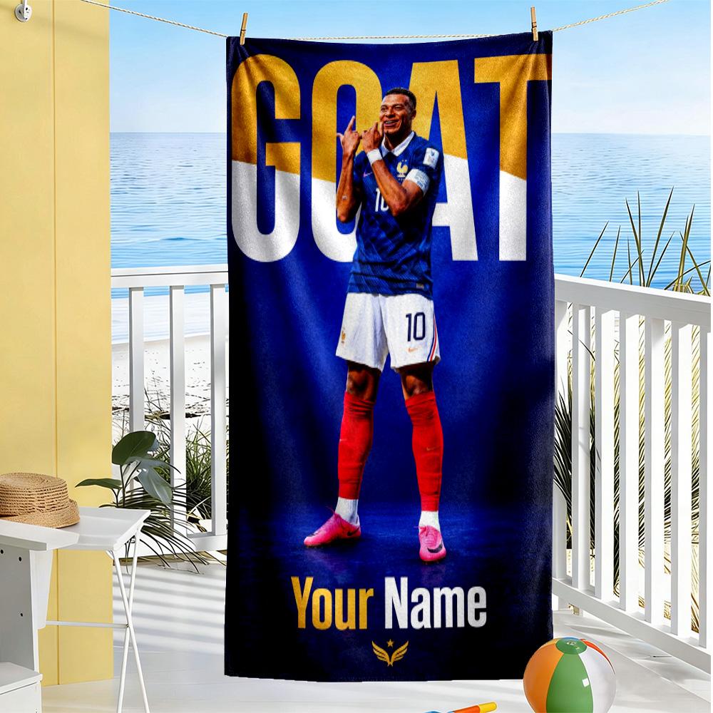 Mbappé Customize Text Beach Towel Super Soft Microfiber Quickdry Fabric Suitable for Swimming Gym Camping Yoga Vacation
