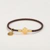 Fu Brand Leather Bracelet with Gold Buckle and Lucky Beads for Men, Women, Couples