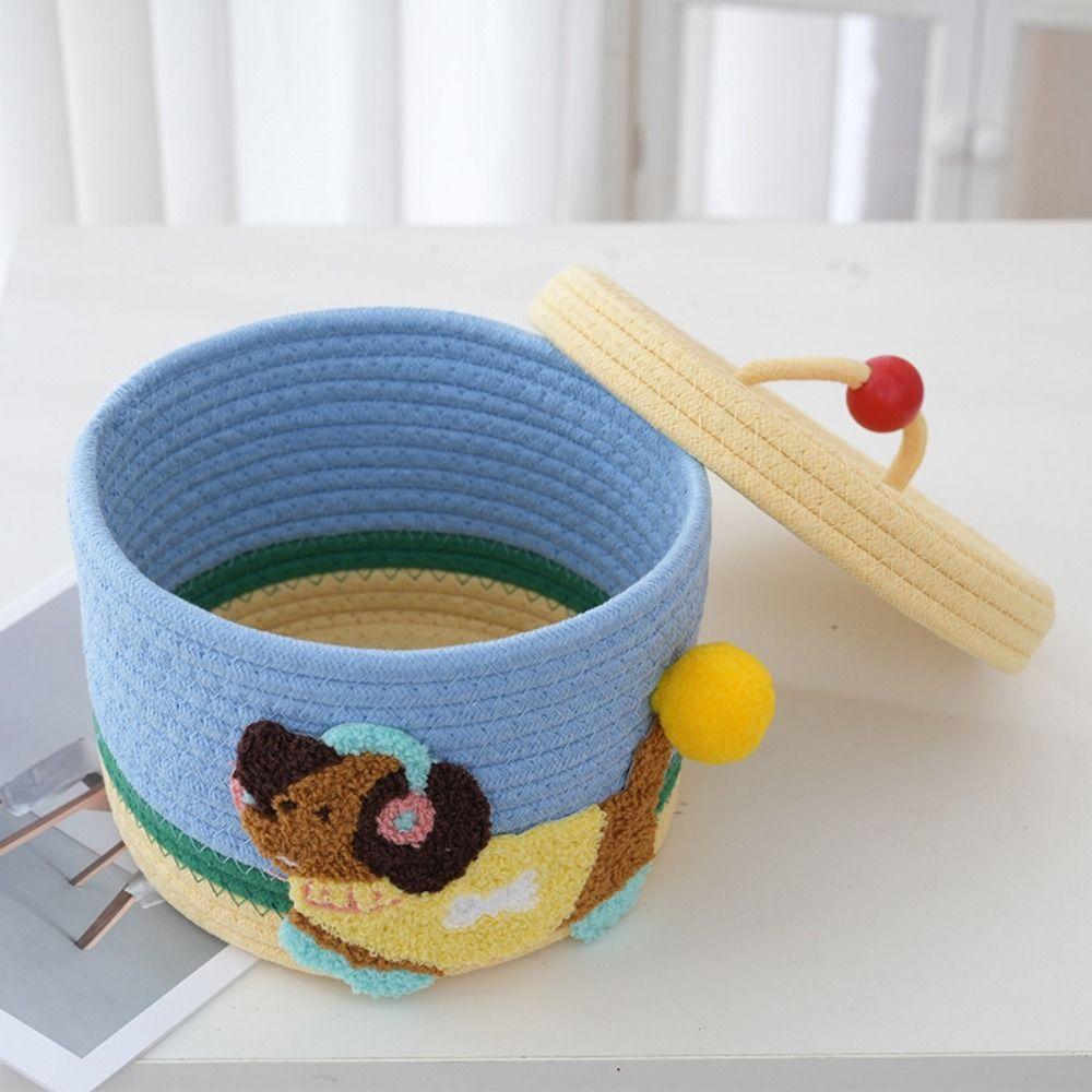 Cartoon Hand Gift Box Round Snack Organizer Box Multipurpose Cotton Rope Storage Basket  Cosmetics