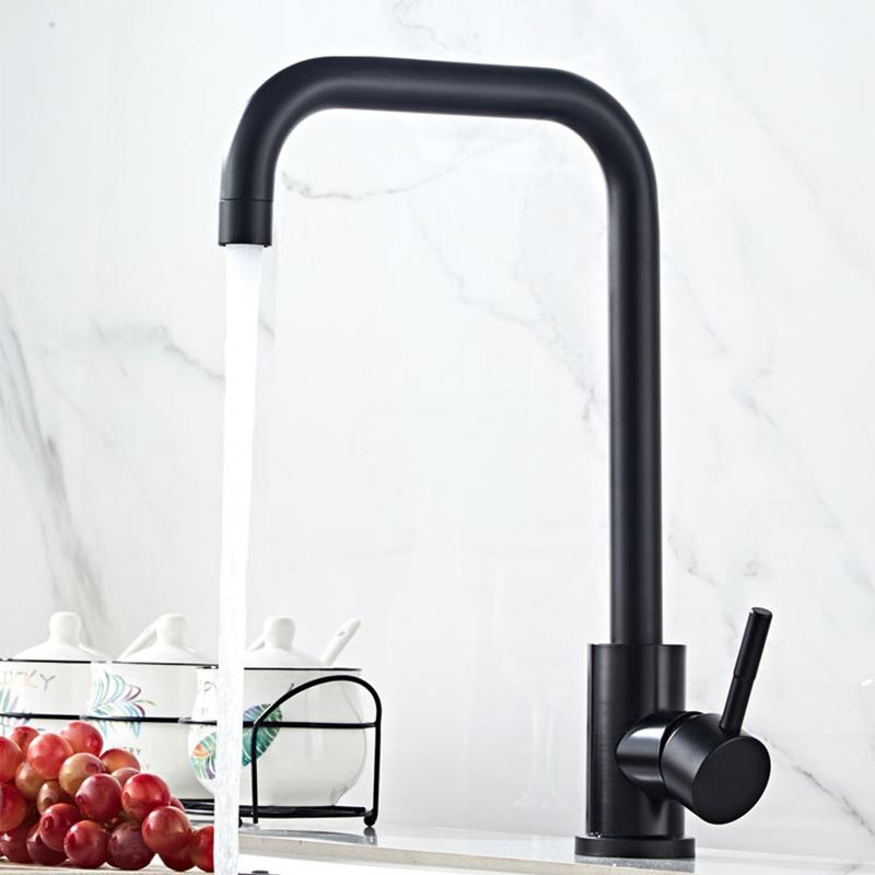 Matte Black 7 Shape High Arc Kitchen Tap Single Level Stainless Steel Kitchen Sink Faucet