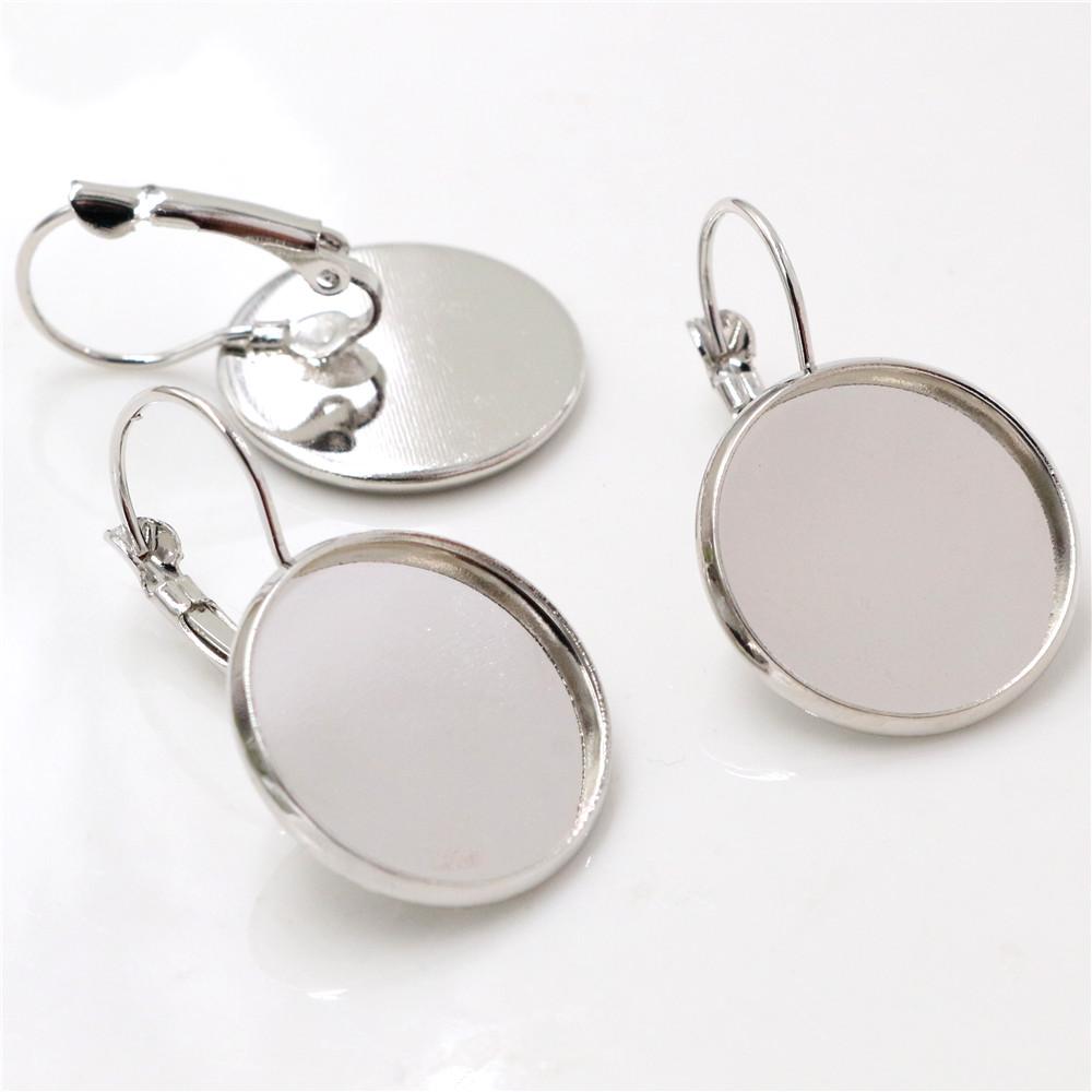 18mm 10pcs 9 Colors Plated French Lever Back Earrings Blank/Base,Fit 18mm Glass Cabochons,Buttons;Earring Bezels