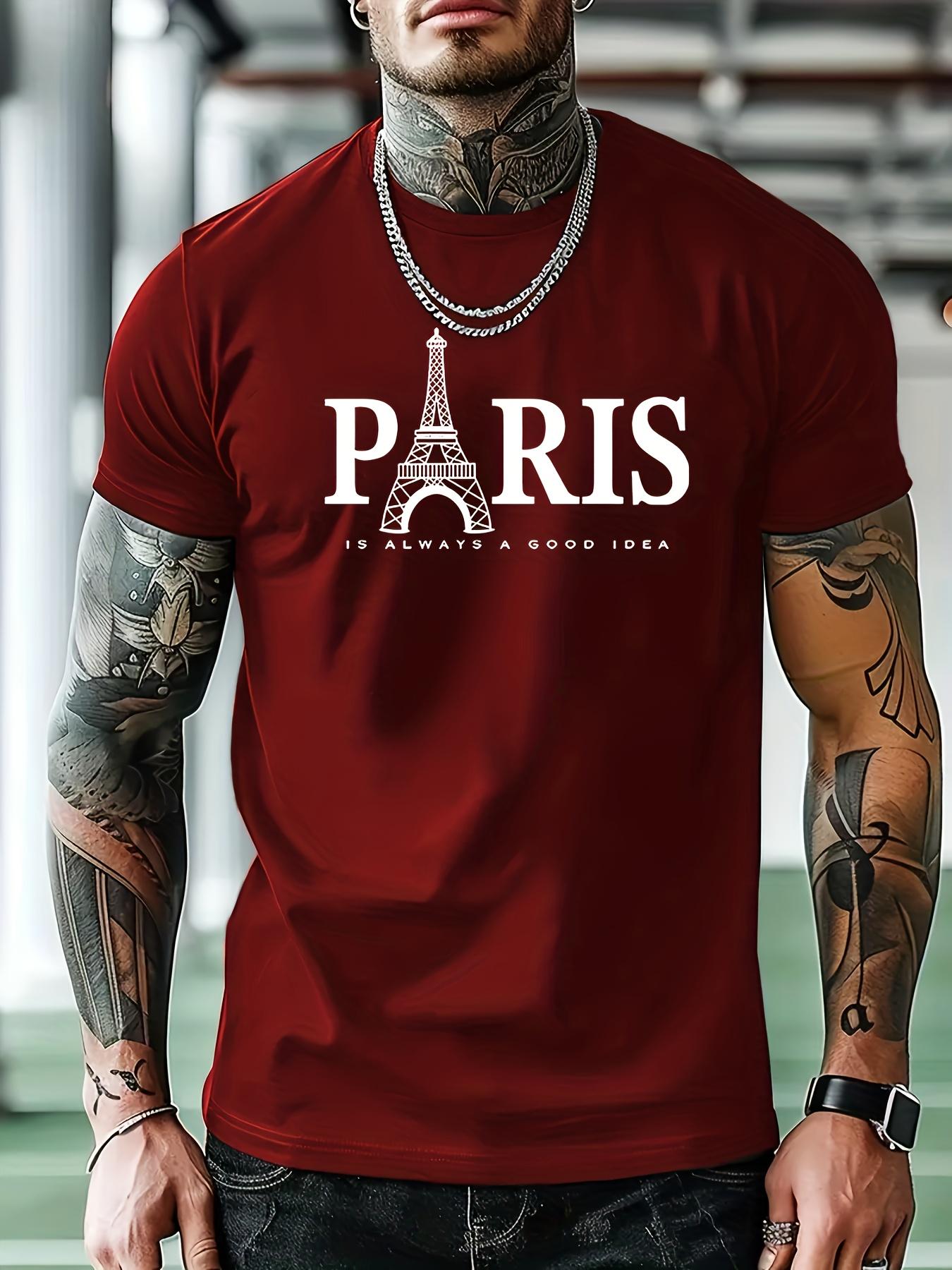 Navy Blue Paris Eiffel Tower Graphic T-shirt - Casual Polyester XL