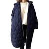 Fall Winter Women Jacket Hooded Zip-up Rhombus Texture Thin Padded Long Sleeves