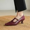 Fashion New Spring/Summer Genuine Leather Women Pumps Shoes for Women Fashion Rivet Square Toe Mary Jane Shoes Women Handmade High Heels