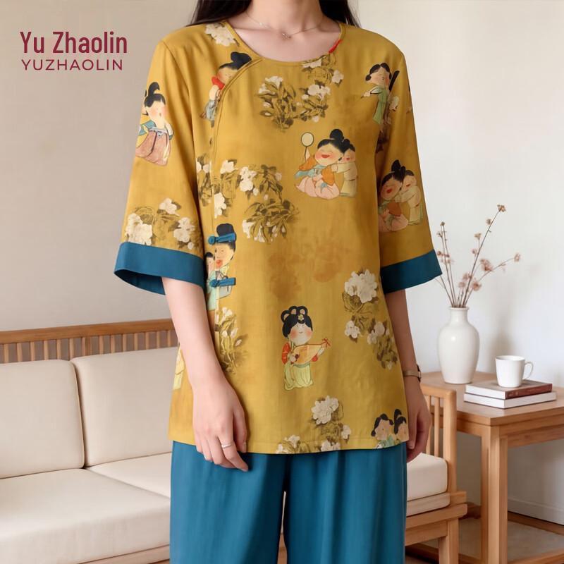 YUZHAOLIN Chinese Style Summer Breathable Round Neck Top L