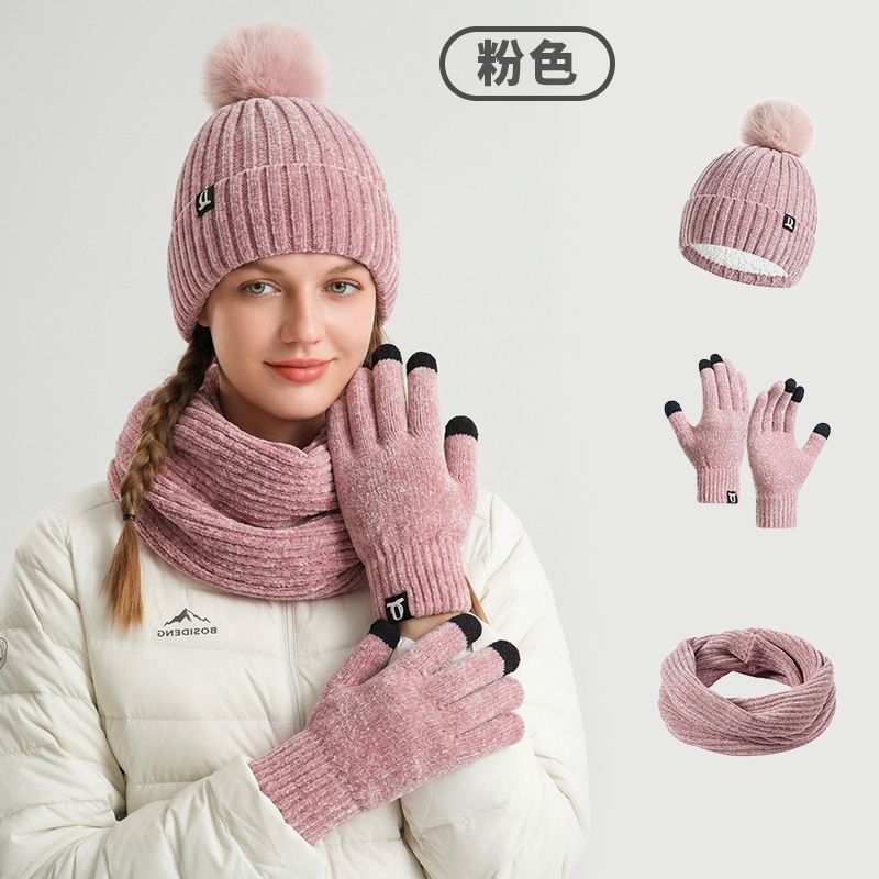 Women's Winter Knit Hat Scarf Gloves 3-Piece Set Thick Warm Knitted Beanie Set Soft Cozy Multiple Colors