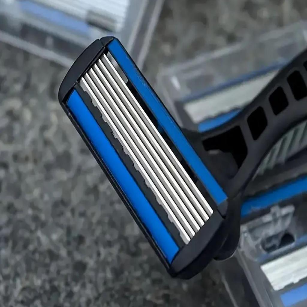 6-Layer Manual Razor with Stainless Steel Blade for Men - Includes Portable Stand