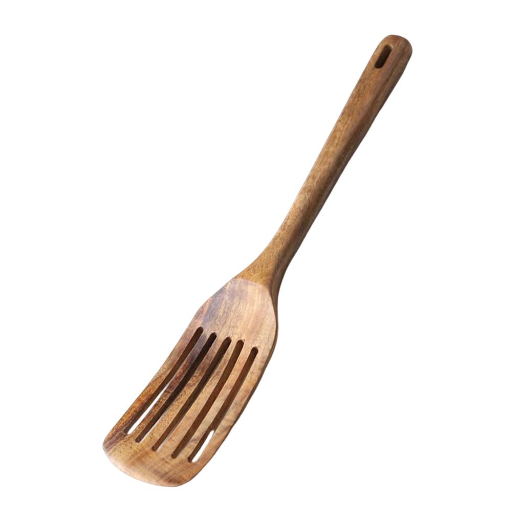 

Slotted Shovel Teak Long Handle Scoop High-temperature Cooking Utensils Household Food Stirring Mixing Serving Frying Baking