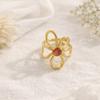 Red Zircon Irregular Stainless Steel Rings Women Hollow Adjustable Rings  Women Accessories