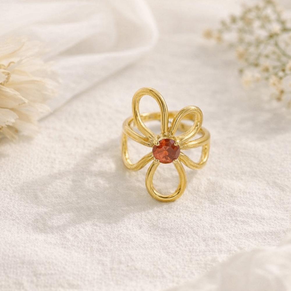 Red Zircon Irregular Stainless Steel Rings Women Hollow Adjustable Rings  Women Accessories