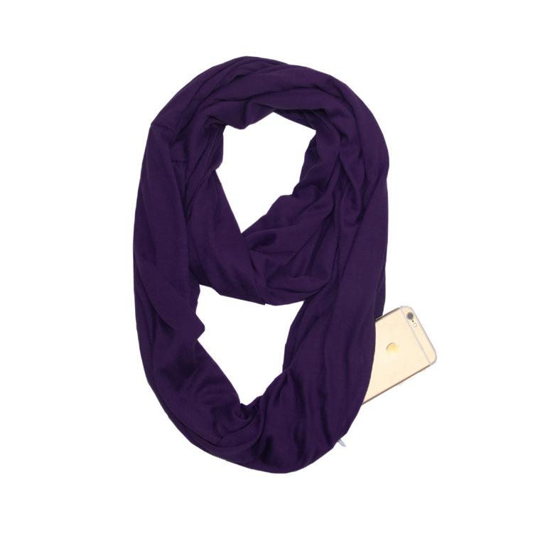 Solid Color Infinity Scarf with Storage Pocket for Women