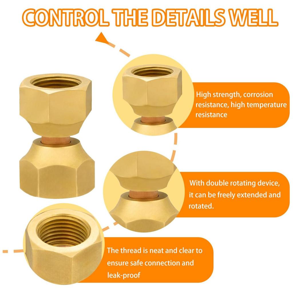 2 Peças Práticas Robustas Latão Fêmea Flanges Duplas Giratórias Adaptador para Linhas de Combustível Óleo Gás com Juntas de Borracha
