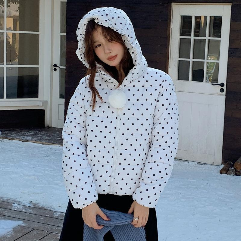 Cotton clothes women's short sweet fashion casual loose hooded bread clothes printed polka dot jacket tide