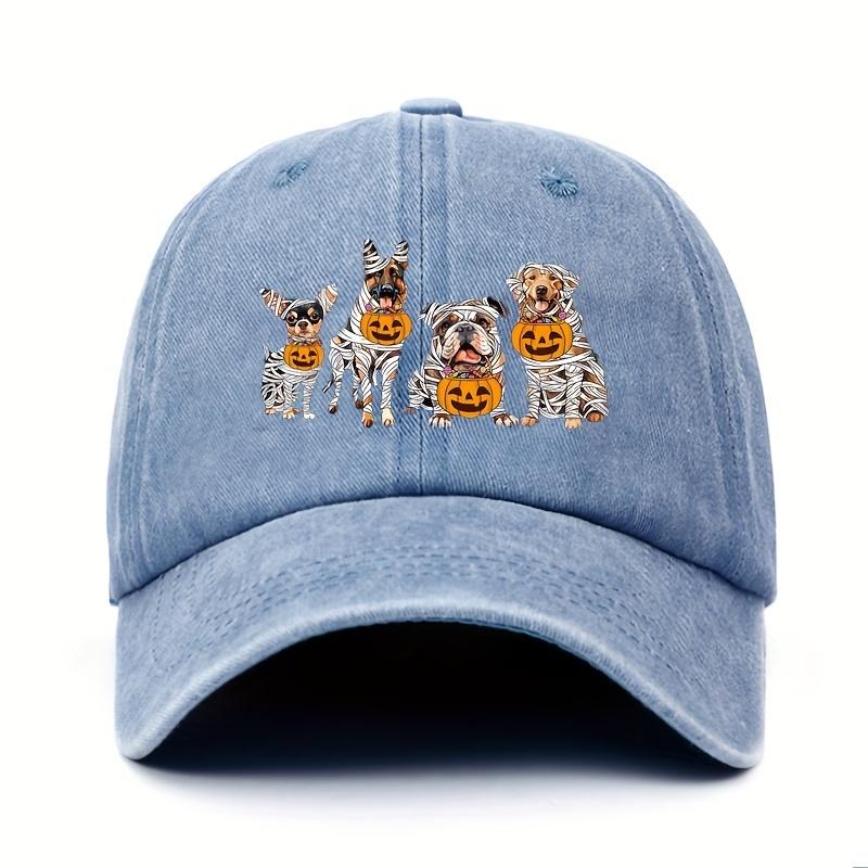 

Halloween Pumpkin Puppy Printed Baseball Hat for Men and Women, Adjustable Black Holiday Design Perfect for Halloween Parties Adjustable небесно-голубой