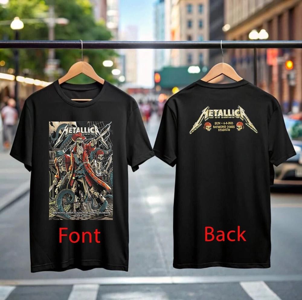 Metallica M72 Тампа ФЛ 2025 Перепечатка Стадион Raymond James Двусторонняя Унисекс Футболка XXXXL