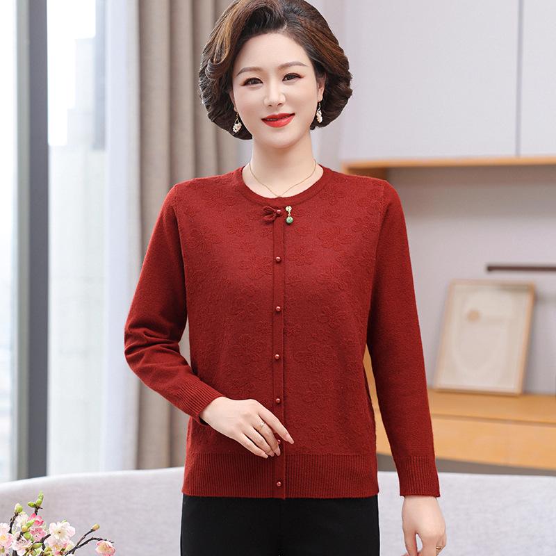 

Chinese Style Knitted Cardigan: 2026 Spring & Autumn Fashion for Middle-Aged and Elderly Women L (approximately 53-60 kg)