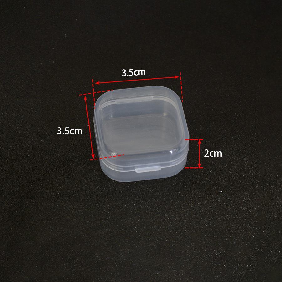 Scatola portaoggetti compatta in plastica trasparente da 3,5x3,5x2 cm per tappi per le orecchie lunghi