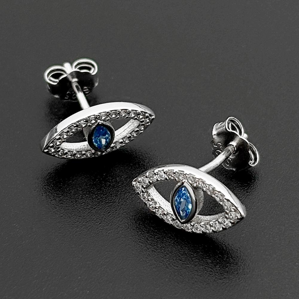 Evil Blue Eye Ear Studs For Women Men 925 Sterling Silver Rhinestone Turkish Faith Amulet Middle East Earrings Jewelry Gifts