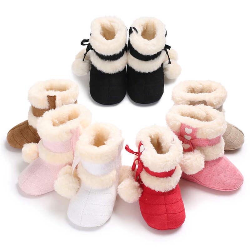 Winter Snow Baby Boots Warm Fluff Balls Indoor Cottton Soft Rubber Sole Infant Newborn Toddler Baby Shoes