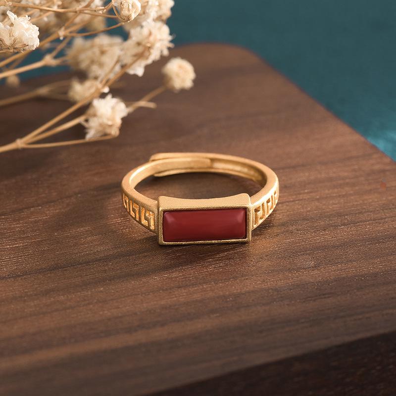 2022 Festive Gold-Plated Southern Red Agate Ring - Chinese Retro Jewelry