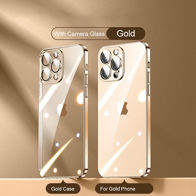 Luxyry Ultradünne, durchsichtige, quadratische Rahmenhülle für iPhone 14, 13, 12 Mini, 11 Pro Max, X, Xs, Xr, Se, 7, 8 Plus, weiche Abdeckung mit Glas