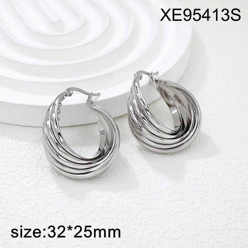 Women s 18K Gold-Plated Geometric Multi-Layer Stainless Steel Hoop Earrings 18K