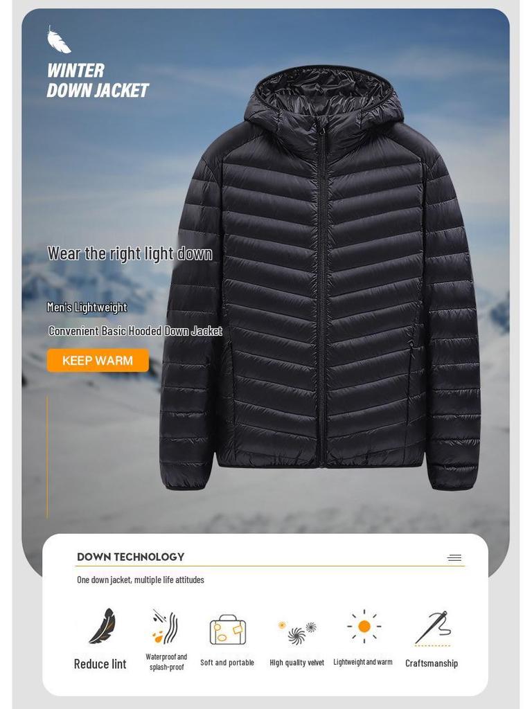 Men's Lightweight Solid Color Down Jacket - Warm, Short, Casual, Versatile for Autumn/Winter.