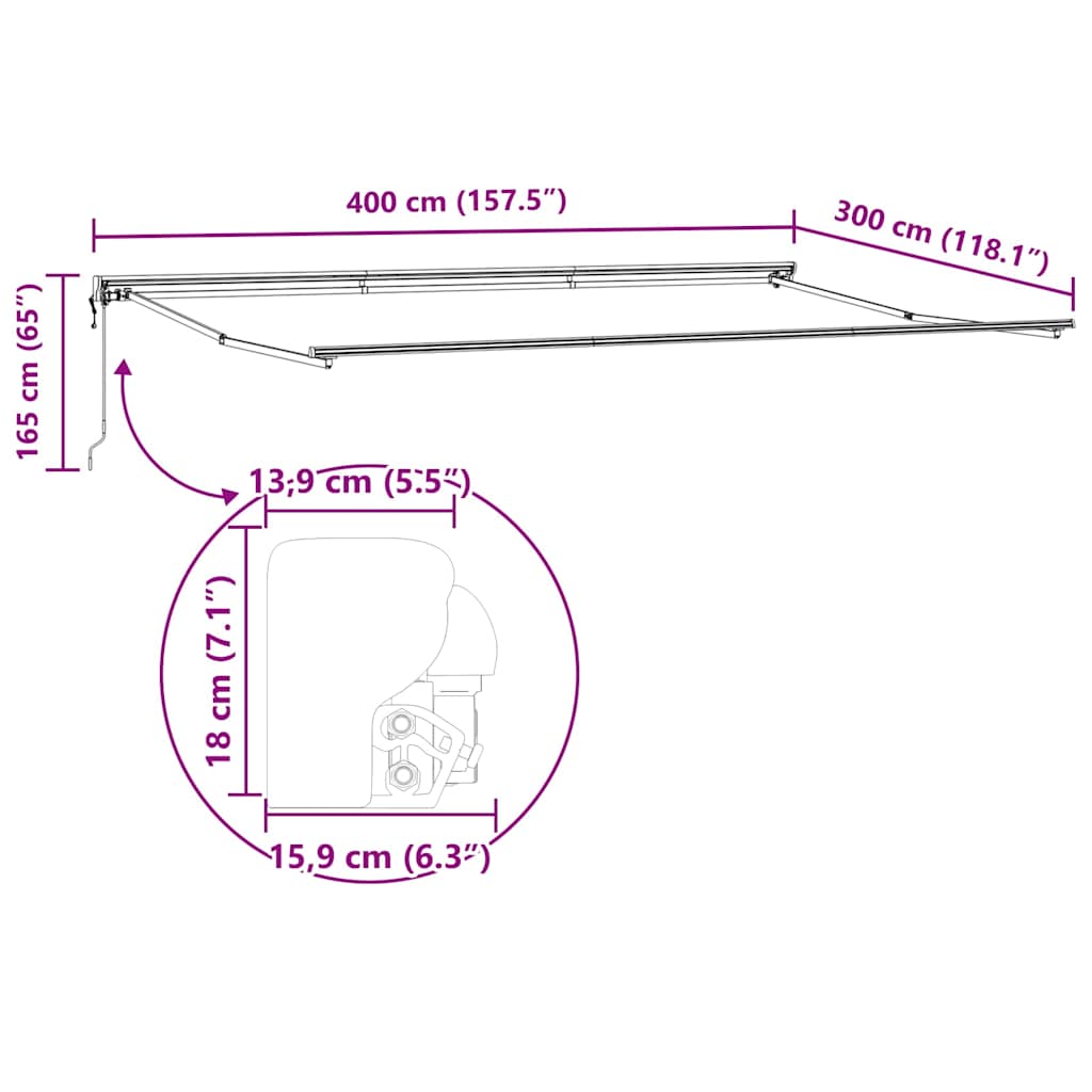 Retractable Awning Frame Cream 400 x 300 cm Polyester with PU Coating