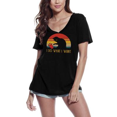 Women's T-Shirt I Do What I Want - Cat Retro Sunset Tee Shirt