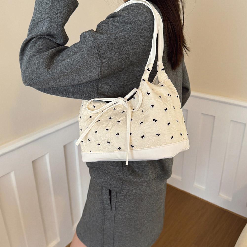 Sweet Single Shoulder Underarm Bag Bow Print Tote Bag Fashion Underarm Bag Protable Casual Commute Niche Handbags