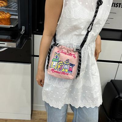 Embroidery Drawstring Shoulder Bag Women's Niche Design Small Fresh Fashion Large Capacity Portable Storage Bag Toilet Bag