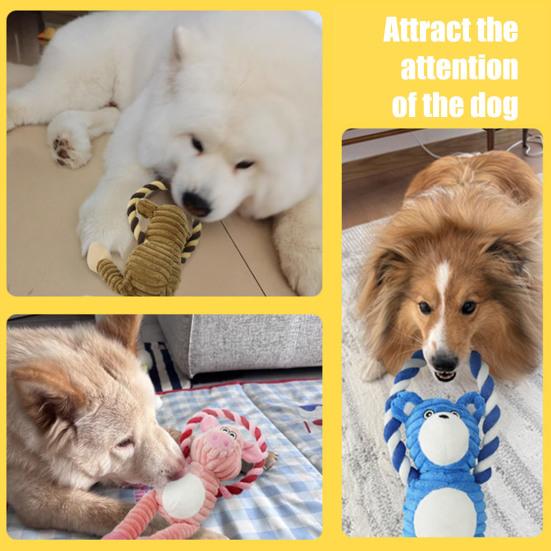 Squeaky Dog Toy Cotton Rope Dog Toy with Built-In Sound Generator Durable Plush Chew Toy for Small Large Dogs Teeth Cleaning Boredom Relief Pet Toys