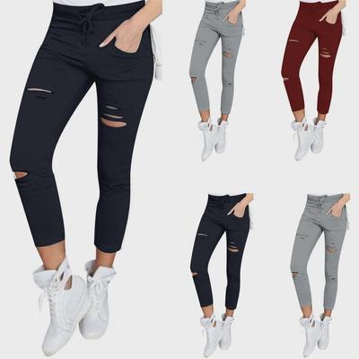 Calças Lápis Leggings Casuais Rasgadas Estilo Europeu Femininas