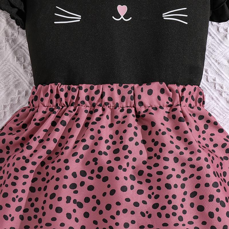 Mädchen 2025 Sommer Oberteil mit Puffärmeln & Leo-Rock Set