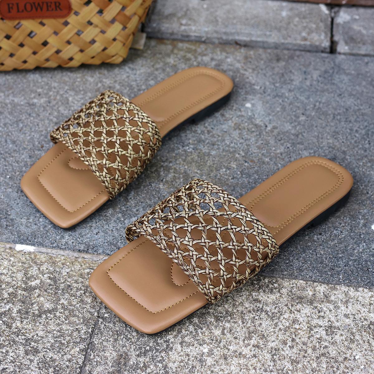 

Fashion New Summer Fairy Slippers Geometric Hollow Carved Flower Square Fashionable Personalized Small Slippers Comfortable Breathable 42 хаки