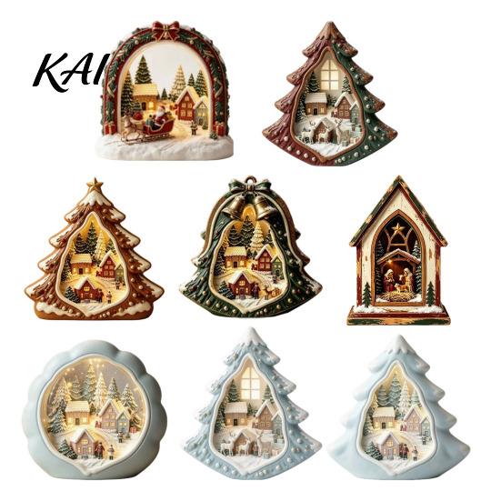 Retro Style Holiday Table Accents Christmas Wooden Tabletop Decor with Warm LED Lights, 2D Printed Snow Village Scene Charming Winter Keepsakes