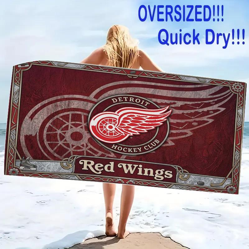 Detroit Red Wings Print Beach Towel, Large Soft Quick Dry Towel for Beach Camping Swimming