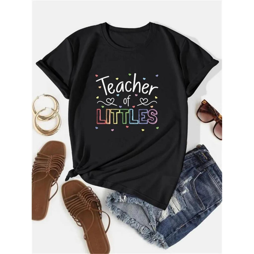 2024 New Teacher Of Little Daycare Kindergarten Teacher T-shirt Casual Comfort Round Neck Women's Summer Top
