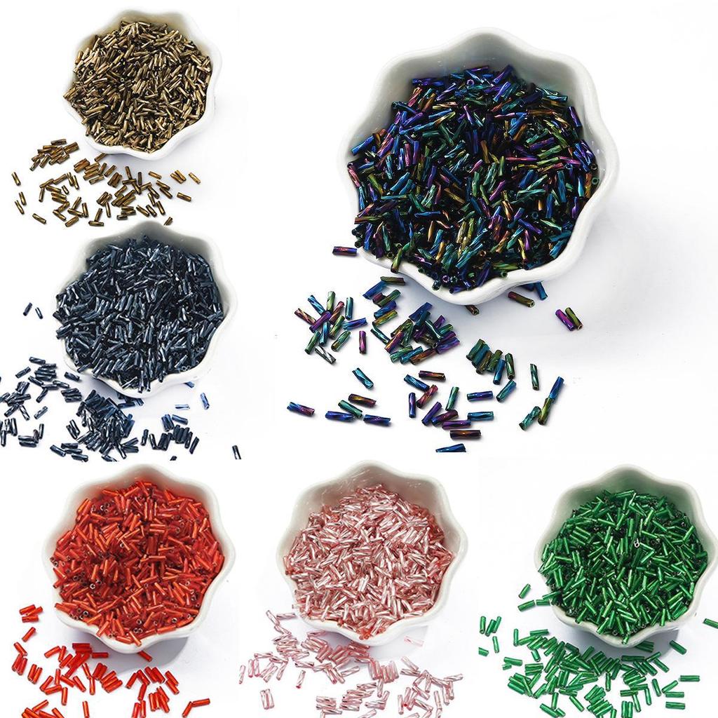 Srebrzone szklane koraliki ryżowe - rurkowe, luźne do biżuterii DIY i szycia