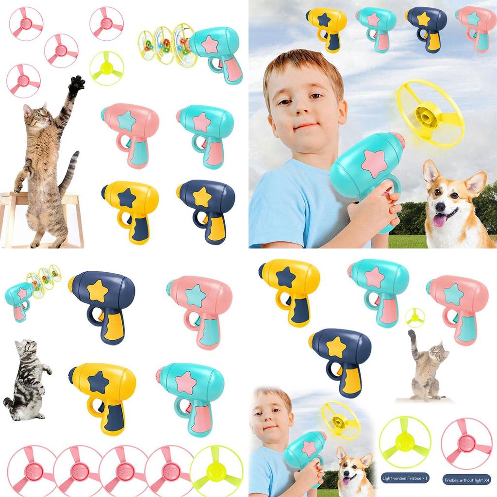 Interactive Pet Toy Gun Light-up Flying Disc For Cats And Dogs Plastic Pink/blue/yellow