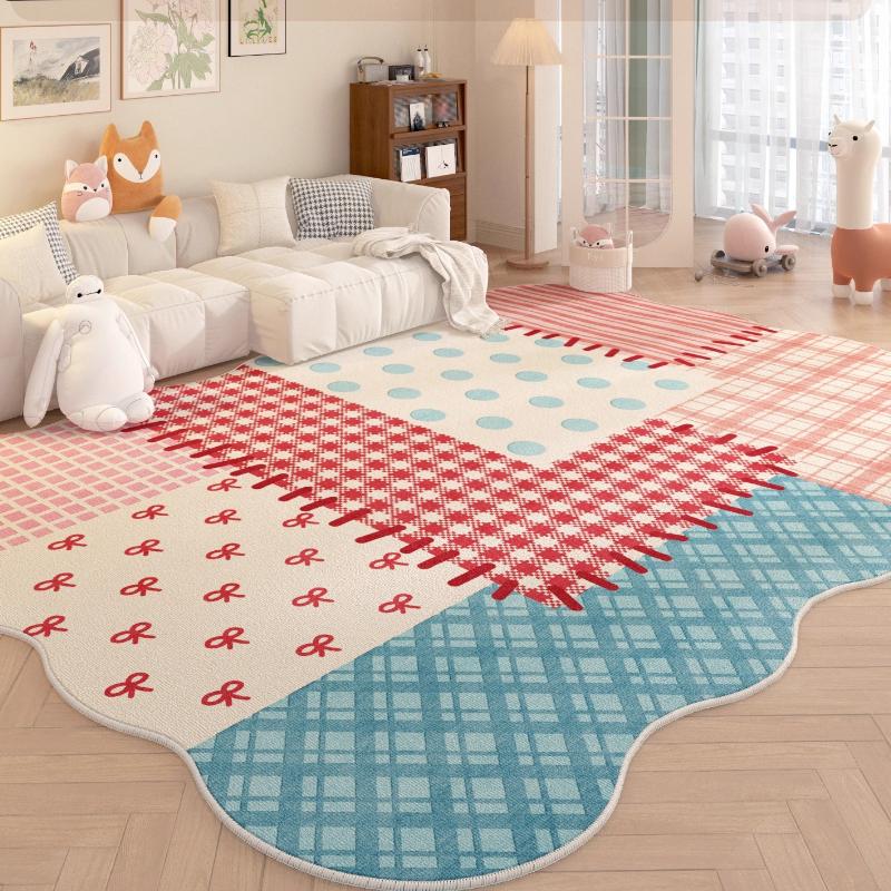 Dopamine Colorful Bedroom Decor Carpet Cartoon Style Carpets for Living Room Fluffy Soft Plaid Rug Home Thicken Pink Stripe Mat
