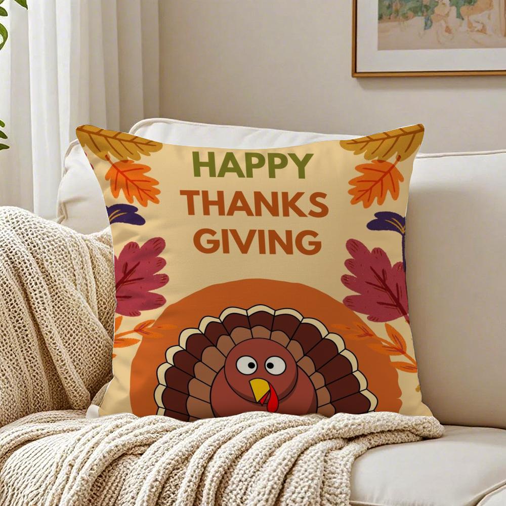 Thankful Festival Turkey Cushion Cover Linen Minimalist Soft for Sofa Bed Home Room Decor