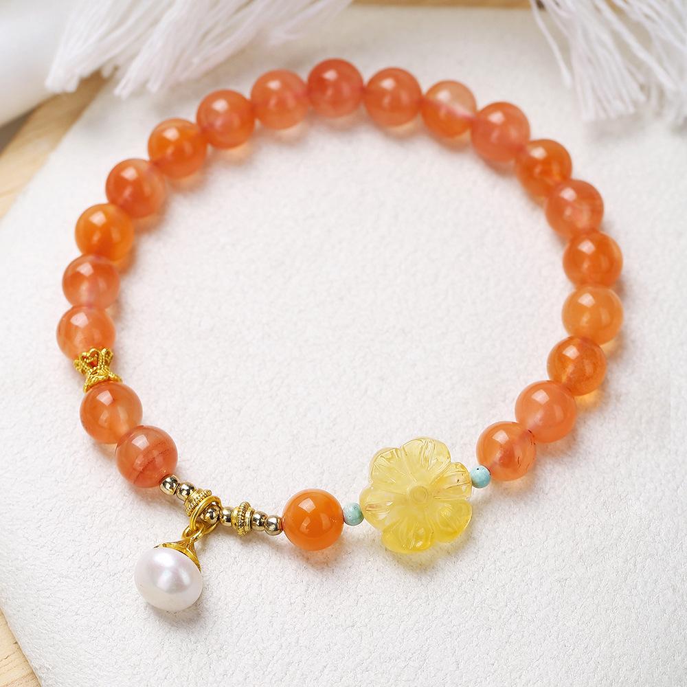 2024 Trendy Original Southern Red Beaded Bracelet with Natural Amber & Pearls - Fashion Gift for Girlfriend