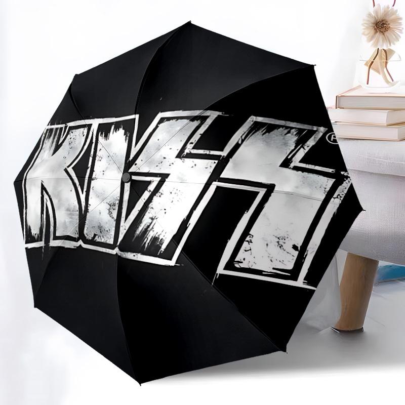 Metal Music KISS Band Automatic Open/Close Umbrella Folding Umbrella,Portable Compact Perfect Gift for Birthday, Christmas0809205