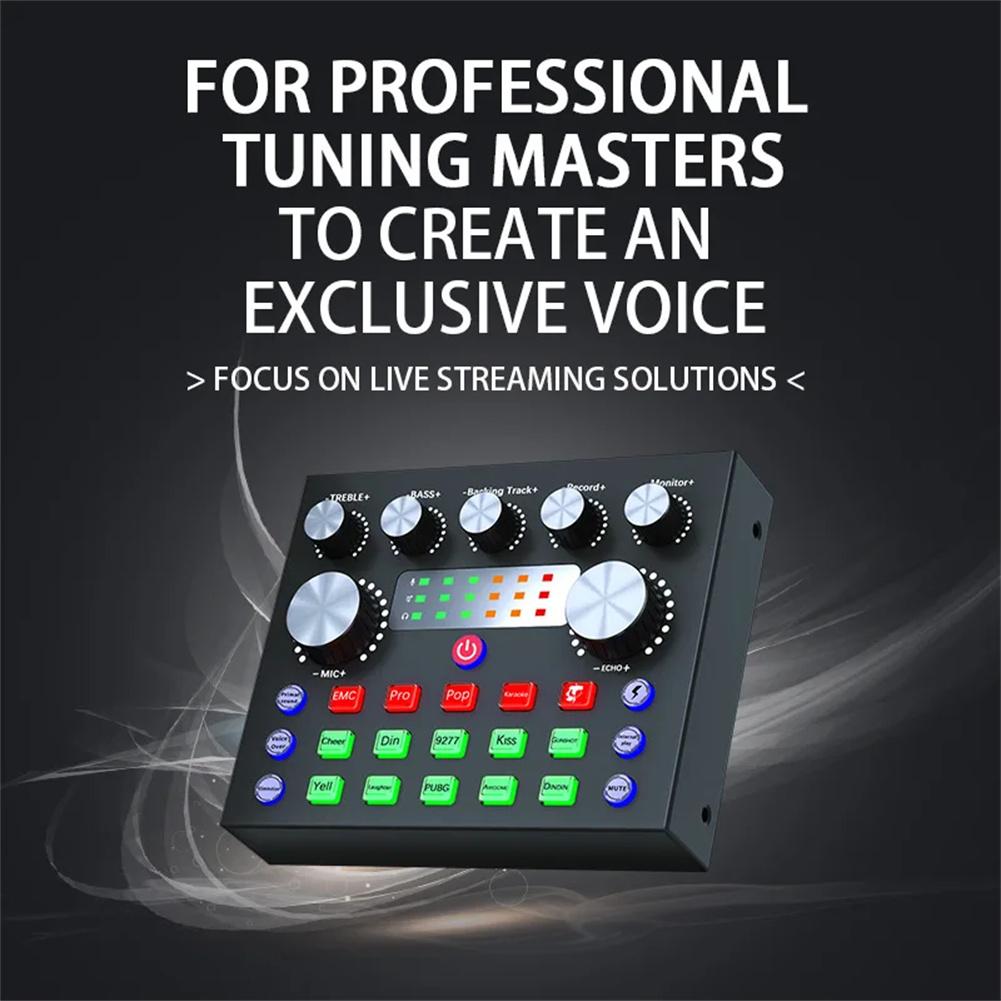 Audio Mixer Sound Card Audio Interface With DJ Mixer And Voice Changer Studio Broadcast Microphone For Live Streaming Podcasting Gaming